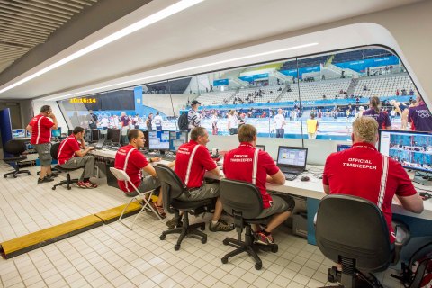 The timekeeping room from the Aquatics Center in London