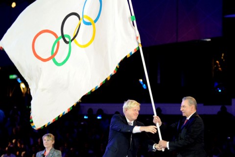 The Olympic Flag is handed from Mayor of