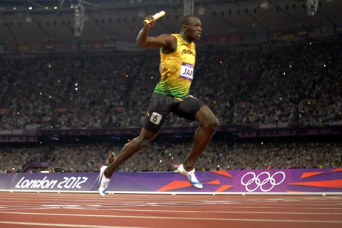 Jamaica's Usain Bolt crosses the finish