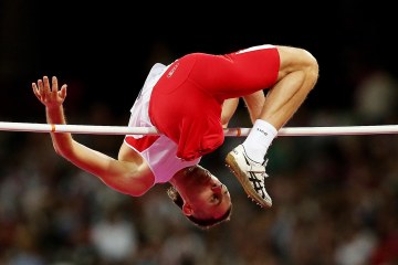Poland's Lukasz Mamaczarz in action during the London 2012 Paralympic Games Men's High Jump F42 Final at the Olympic Stadium.